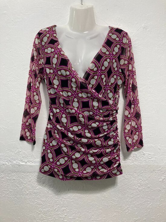 INC International Concepts Tops - Y2K INC International Concepts 3/4 Sleeve Mesh Top Faux Wrap Ruched Fitted PM